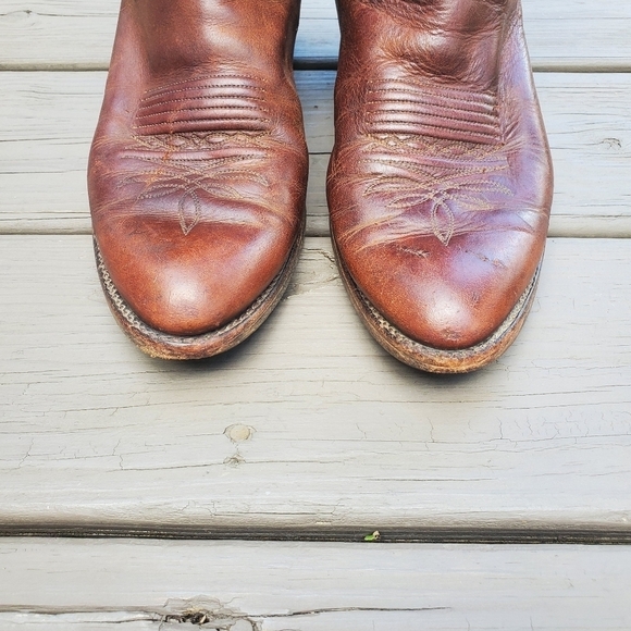 Vintage 70s Dan Post Brown Leather Braid Shaft Western Cowboy Motorcycle Boots 9 - Picture 6 of 9
